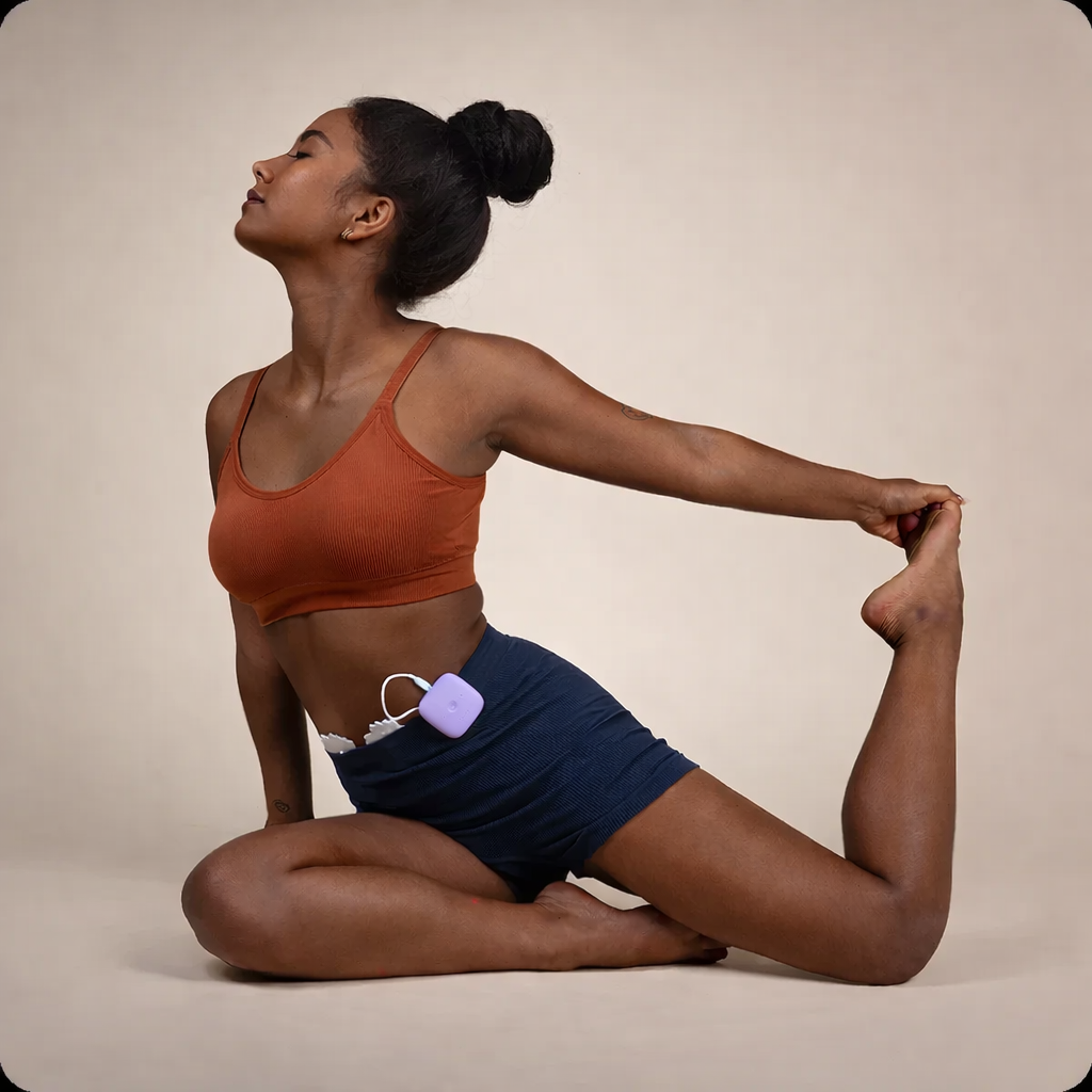 Woman stretching wearing Livia device